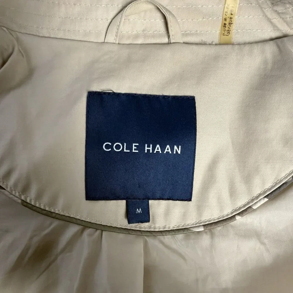 Cole Haan Hooded Trench Coat Beige Double Breasted Belted Medium